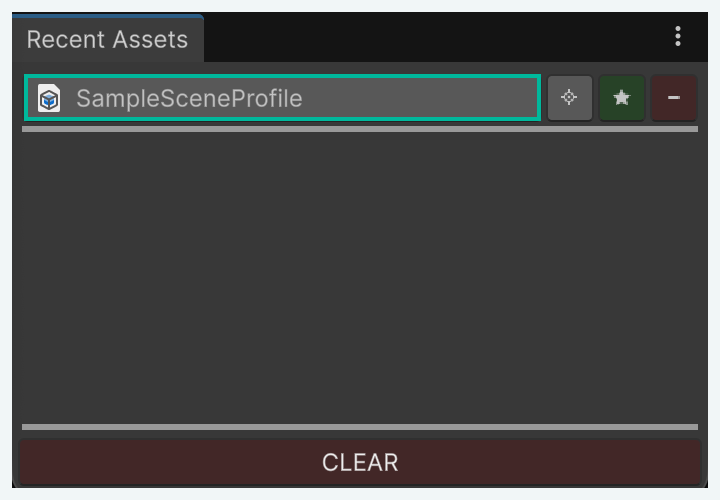 Recent Assets after the drop, with the pinned asset name and row area outlined