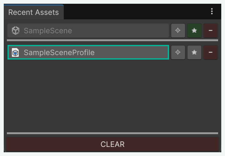 The asset name and row area outlined in the Recent section