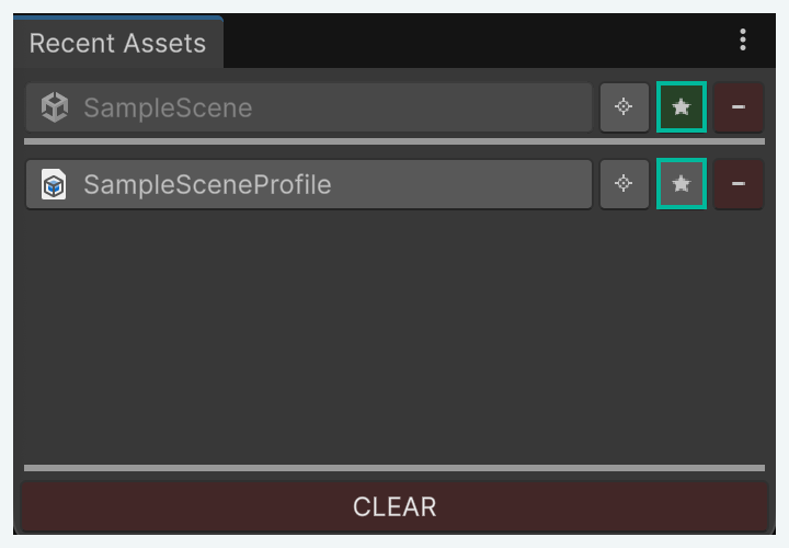 Separate outlines around the green Unpin star in Pinned and the Pin star in Recent