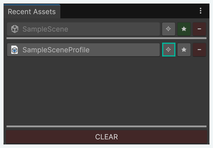 The Ping icon outlined beside the asset name, with the surrounding Recent Assets window visible